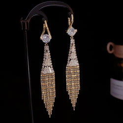 Luxury Shiny Zircon Long Tassel Earrings for Women Exquisite Black Water Drop Earrings Girls Bridal Party Wedding Jewelry Gift