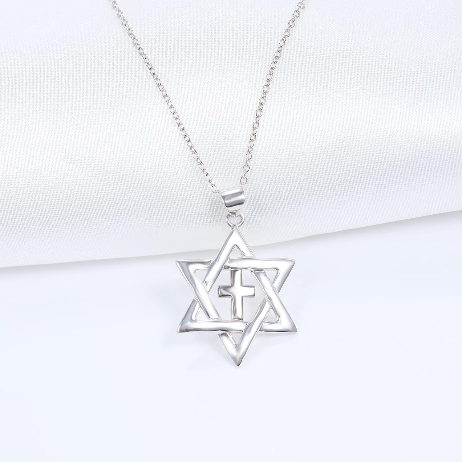 Jewish Messianic Necklace for Women and Men, Silver / 18K Gold Plated Small Star of David and Cross Pendant Jewelry, Chain Length 18
