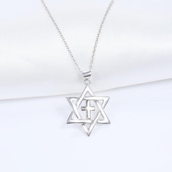 Jewish Messianic Necklace for Women and Men, Silver / 18K Gold Plated Small Star of David and Cross Pendant Jewelry, Chain Length 18" with Extension Chain 2"