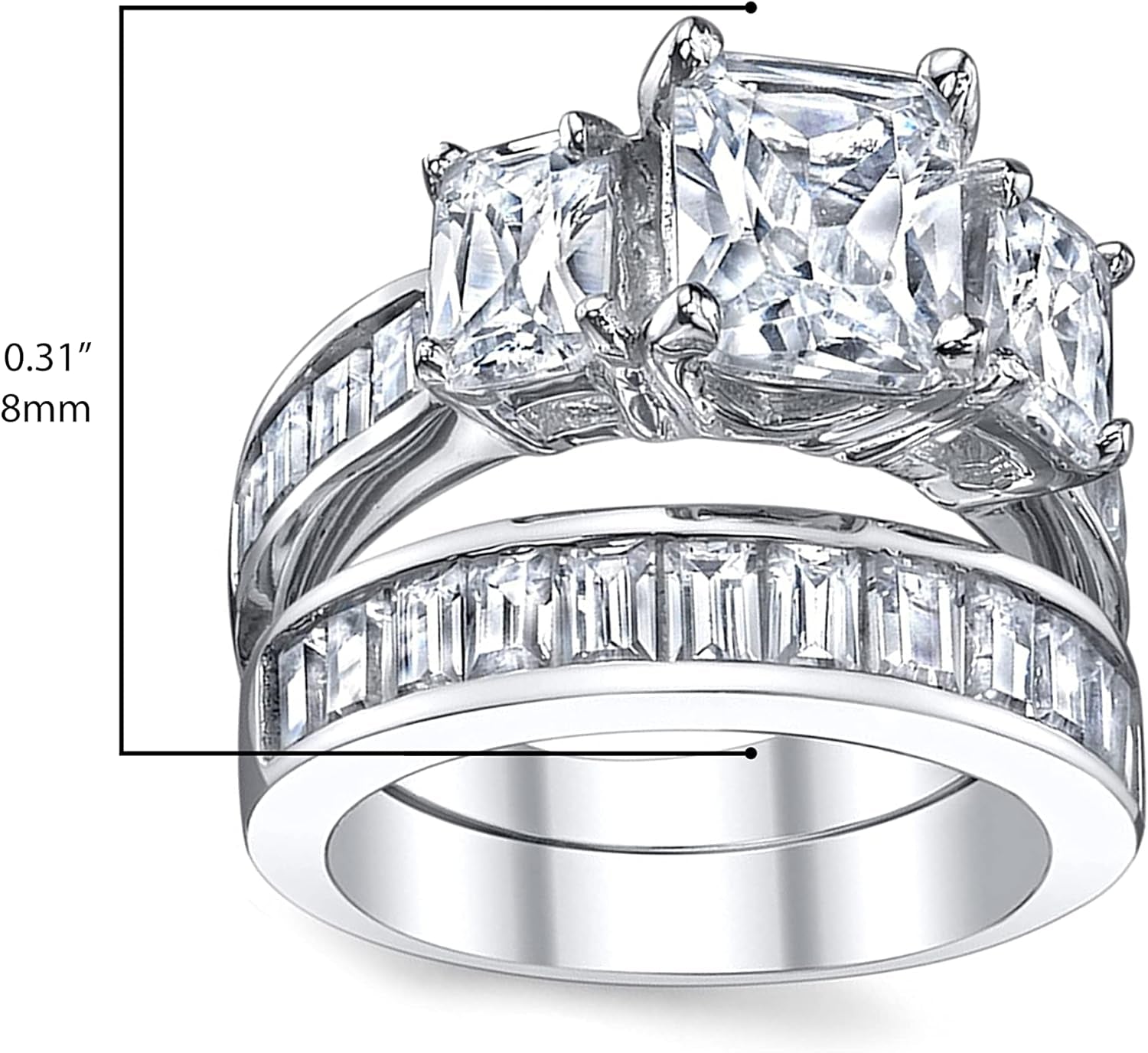 2 Carat .925 Sterling Silver Radiant Cut Cubic Zirconia CZ Women'S Engagement Ring Set Sizes 4 to 11