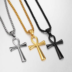 Men'S Cross Necklace 316L Stainless Steel Jesus Ankh Pendant Rolo Chain Jewelry