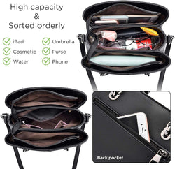 Womens Leather Handbags Purse Top-Handle Bags Contrast Color Stitching Totes Satchel Shoulder Bag for Ladies