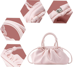 Women'S Cloud Pouch Purses Dumpling Crossbody Bag - Soft Leather Fashion Ruched Detail Handbag Small Evening Bags(Pink)