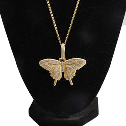 Silver Plated CZ Iced Out Bling Butterfly Chain Necklace Party Jewelry for Men Women