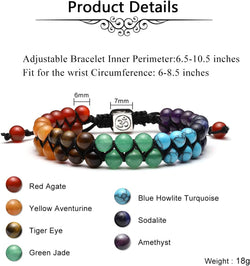 Bead Chakra Bracelet 7 Chakras Healing Crystals Bracelet Yoga Stone Beads Bracelets Meditation Relax Anxiety Bangle for Womens Mens
