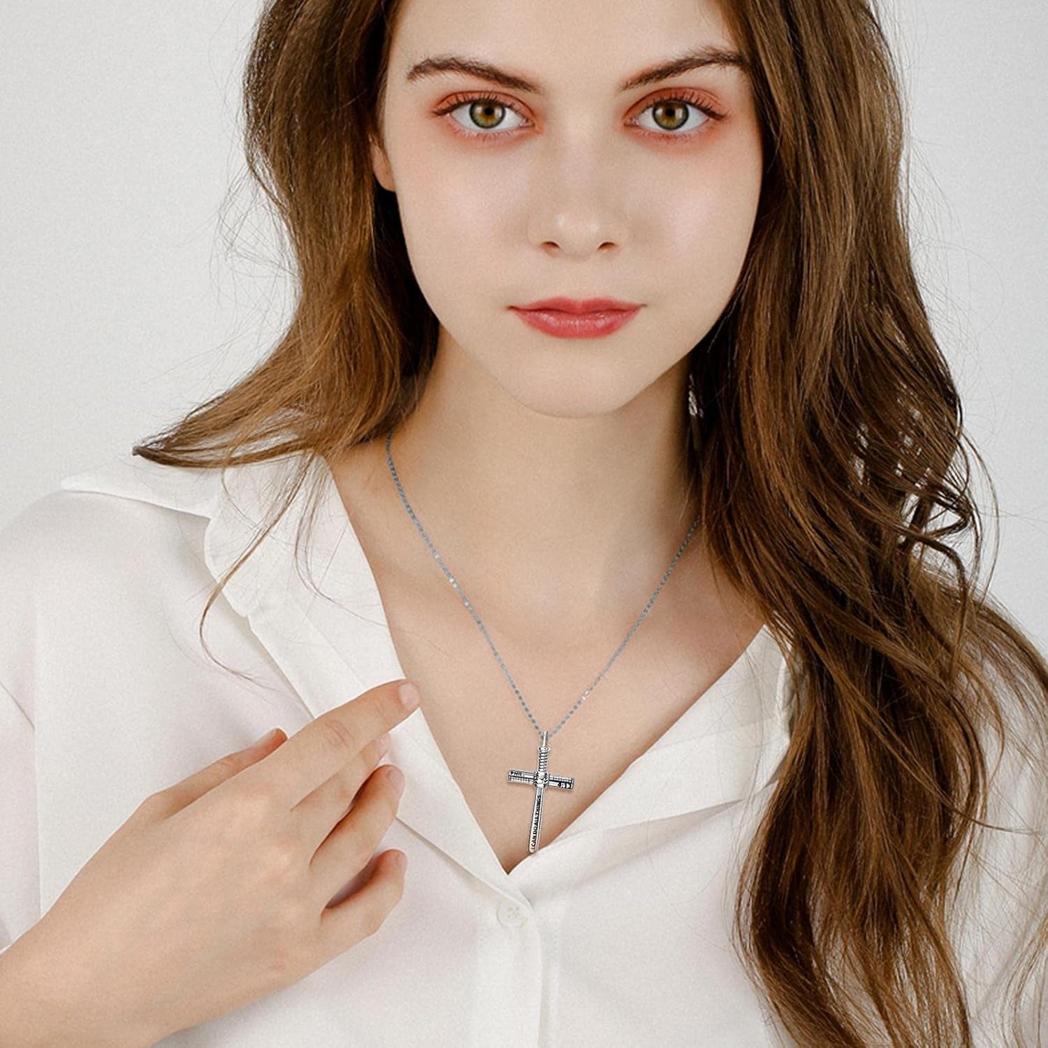 Baseball Cross Necklace Sterling Silver Sports Baseball Bat Cross Necklace Strength Bible Verse Cross Pendant Jewelry Gifts for Women (Baseball Cross Necklace)
