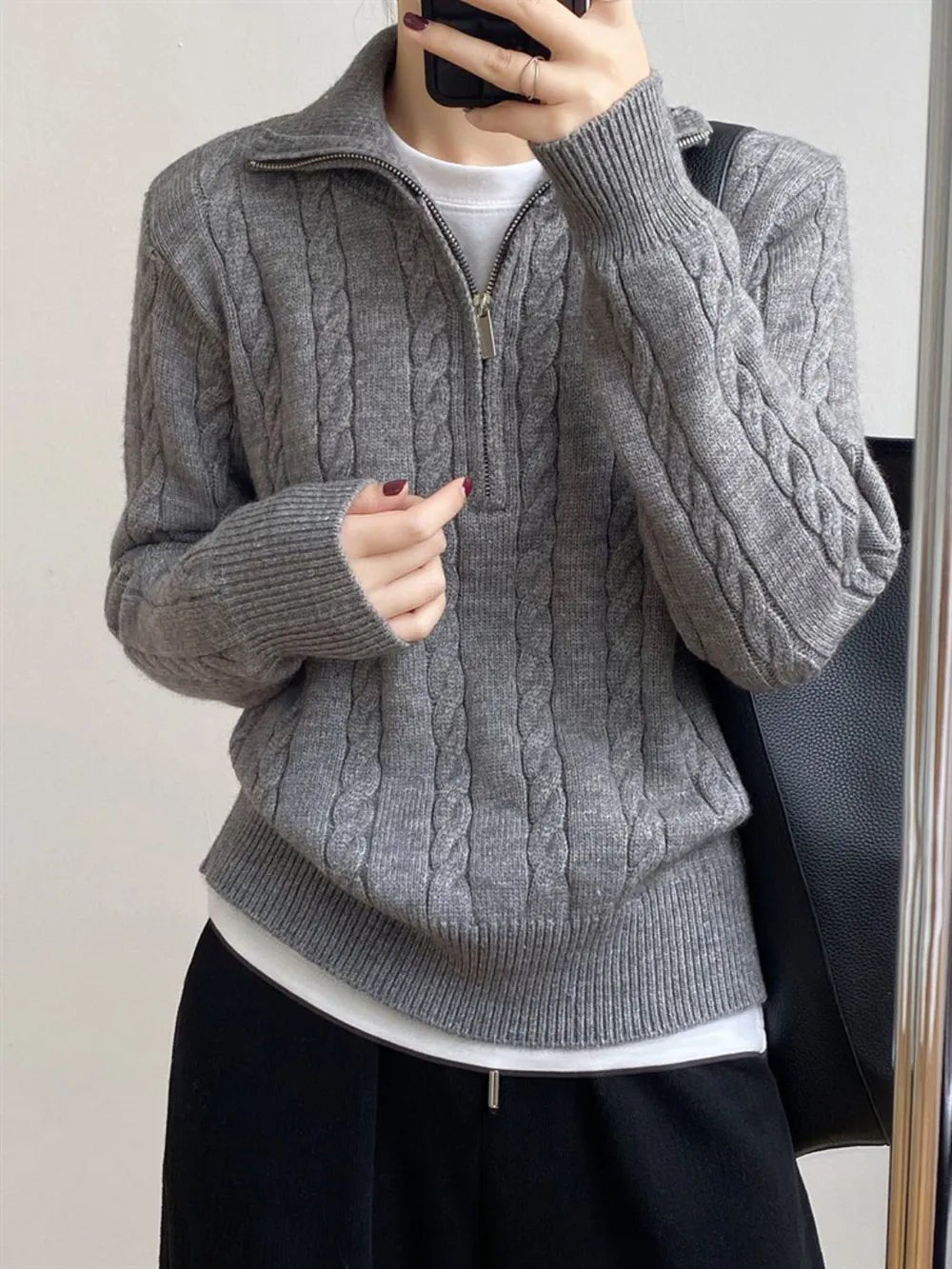 Cable - Knit Half Zip Long Sleeve Sweater - Bela Fils BoutiqueBela Fils Boutique