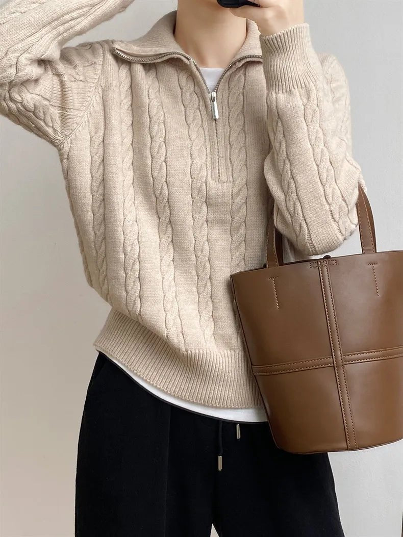 Cable - Knit Half Zip Long Sleeve Sweater - Bela Fils BoutiqueBela Fils Boutique