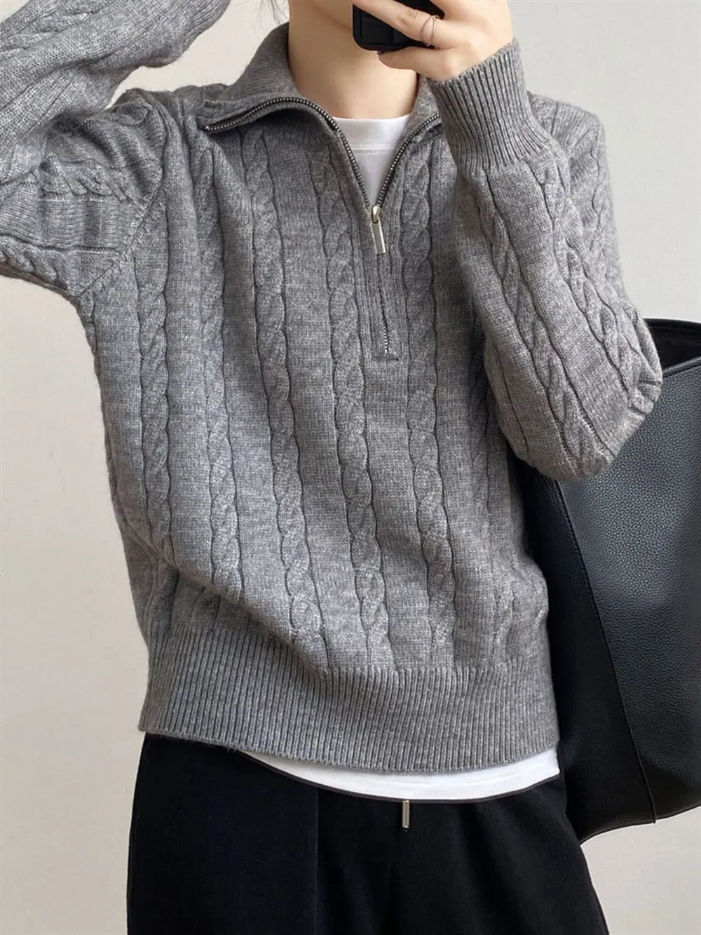 Cable - Knit Half Zip Long Sleeve Sweater - Bela Fils BoutiqueBela Fils Boutique
