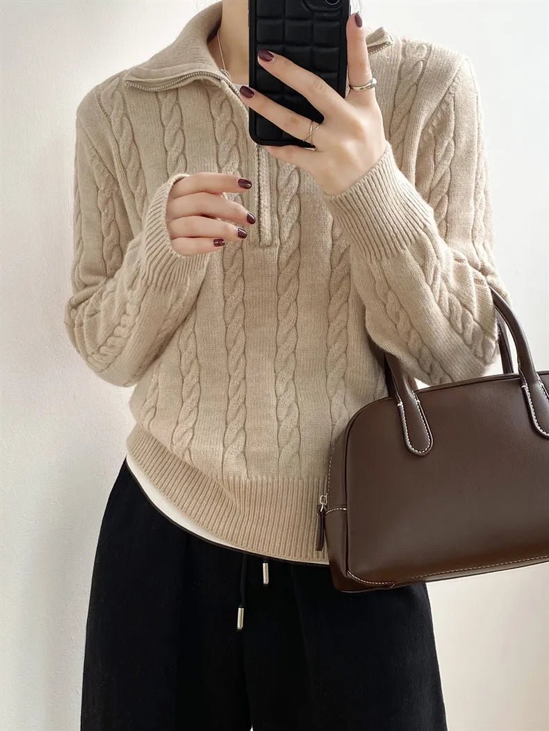 Cable - Knit Half Zip Long Sleeve Sweater - Bela Fils BoutiqueBela Fils Boutique