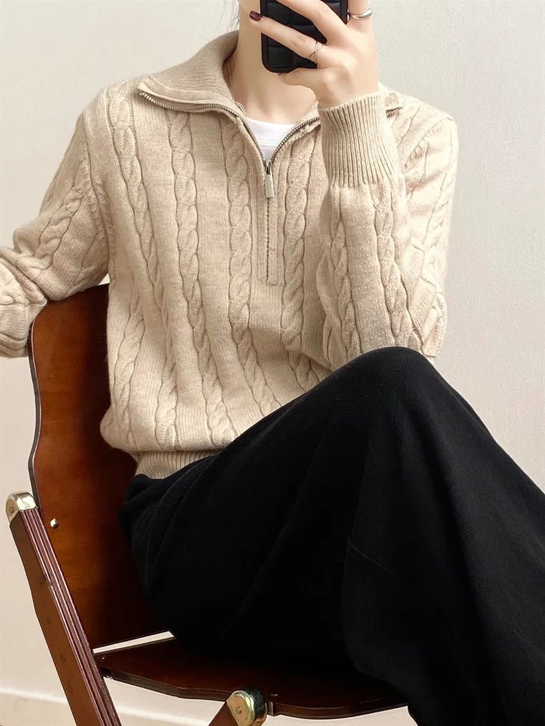 Cable - Knit Half Zip Long Sleeve Sweater - Bela Fils BoutiqueBela Fils Boutique