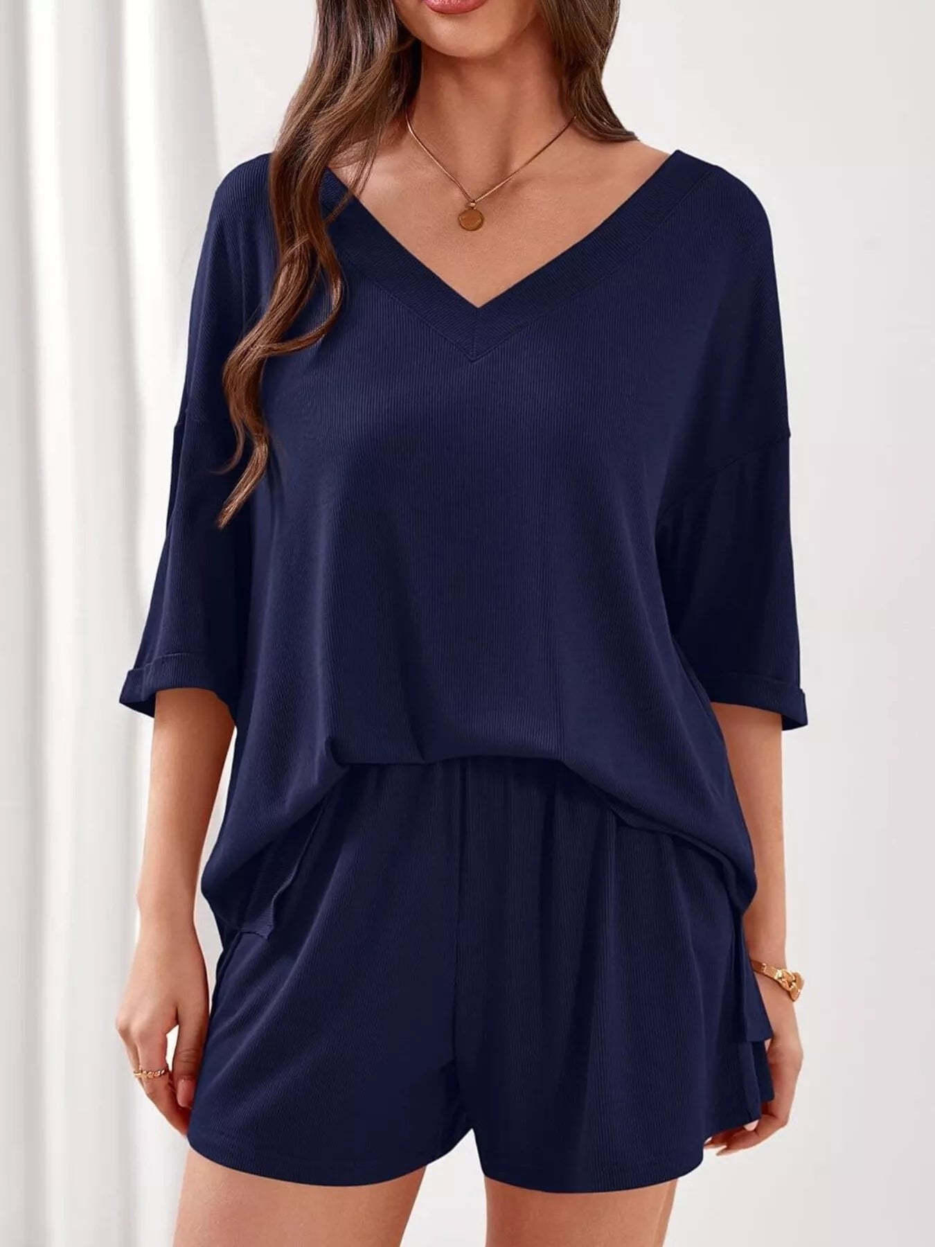 Casual Solid Color V - Neck Top & Shorts Set - Bela Fils BoutiqueBela Fils Boutique
