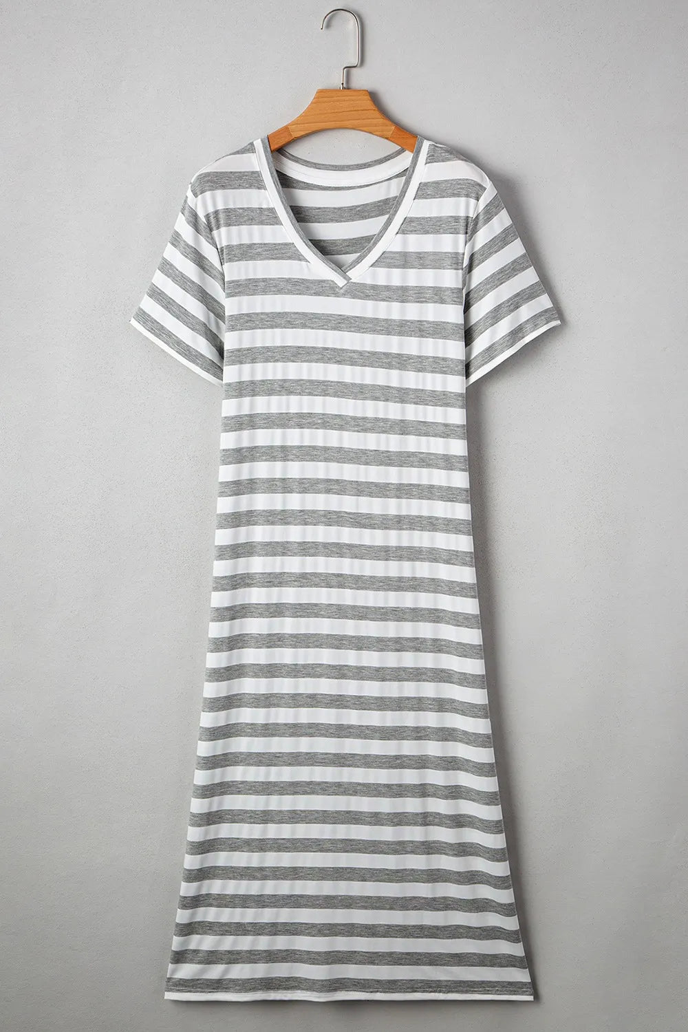Casual Striped V - Neck Midi T-Shirt Dress - Bela Fils BoutiqueBela Fils Boutique