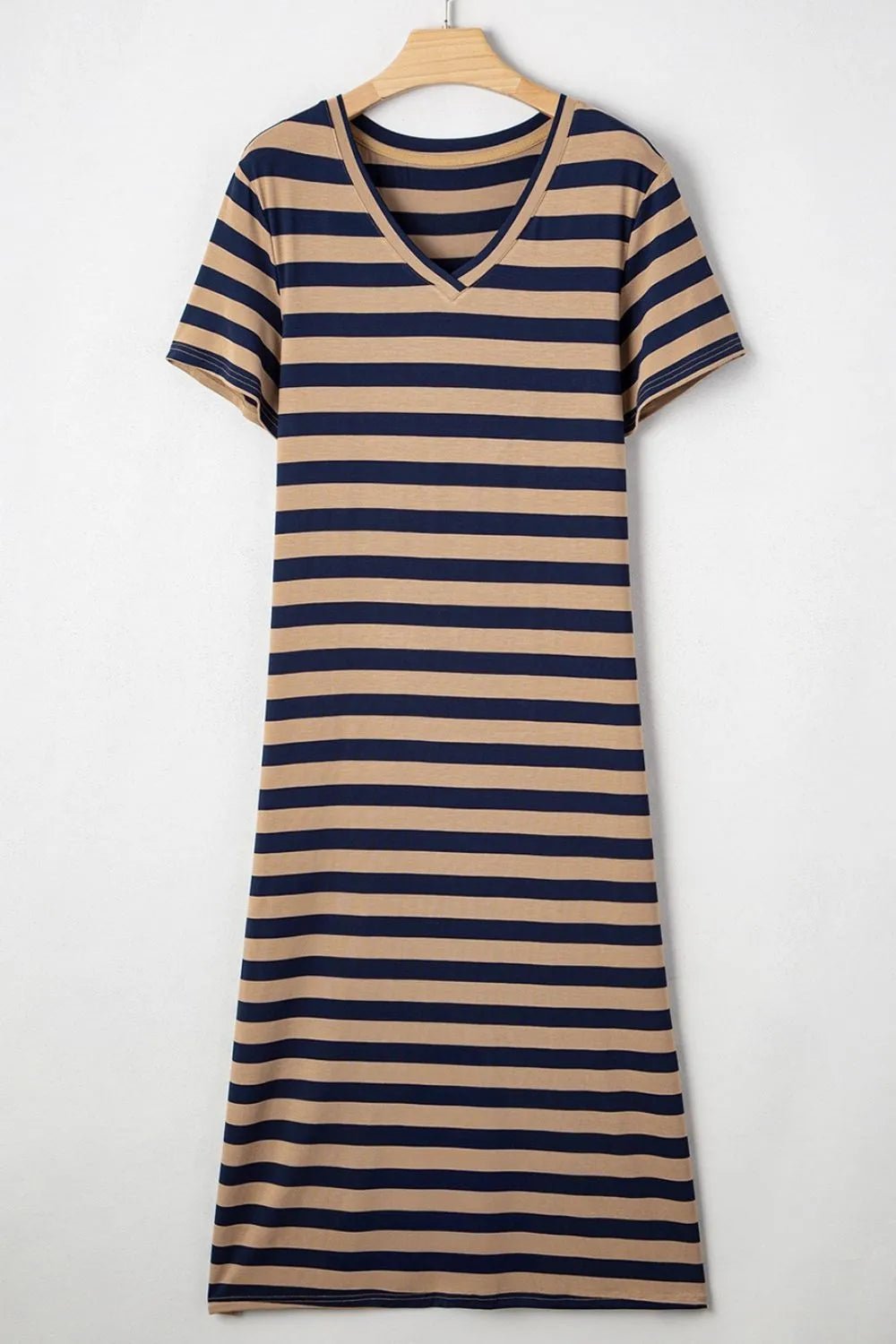 Casual Striped V - Neck Midi T-Shirt Dress - Bela Fils BoutiqueBela Fils Boutique