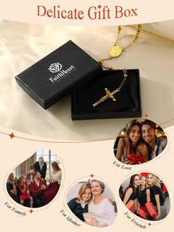 Black Rosary Necklace for Women Men Catholic Virgin Mary Holy Blessed Bead Christian Church Jesus Crucifix Cross Pendant Y Necklace Christmas Jewelry Gift for Mother
