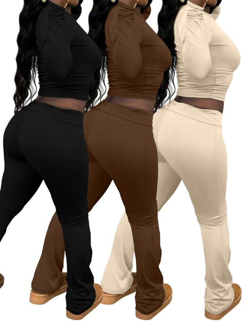 Chic Women's Letter Print Long Sleeve Crop Top & Leggings Set - Cozy Casual Outfit for Spring & Fall Outdoor Adventures