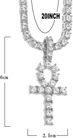 18K Gold Iced Out Cross Pendant 316L Stainless Steel Cuban Link Chain Necklace for Men(Silver Tennis Cross Chain 20Inch)