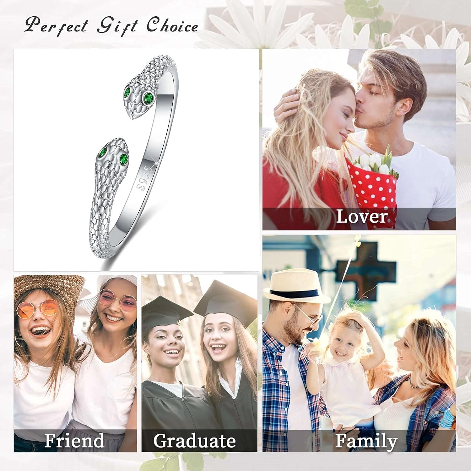 Snake Rings, 925 Sterling Silver Retro Double Snake Rings Opening Adjustable Rings Personality Snake Jewelry for Women Girlfriend Daughter Unisex with Gift Box
