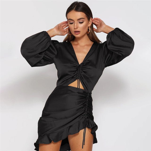 CNYISHE Women's Satin Deep V-neck Mini Party Dress - Bela Fils BoutiqueBela Fils Boutique