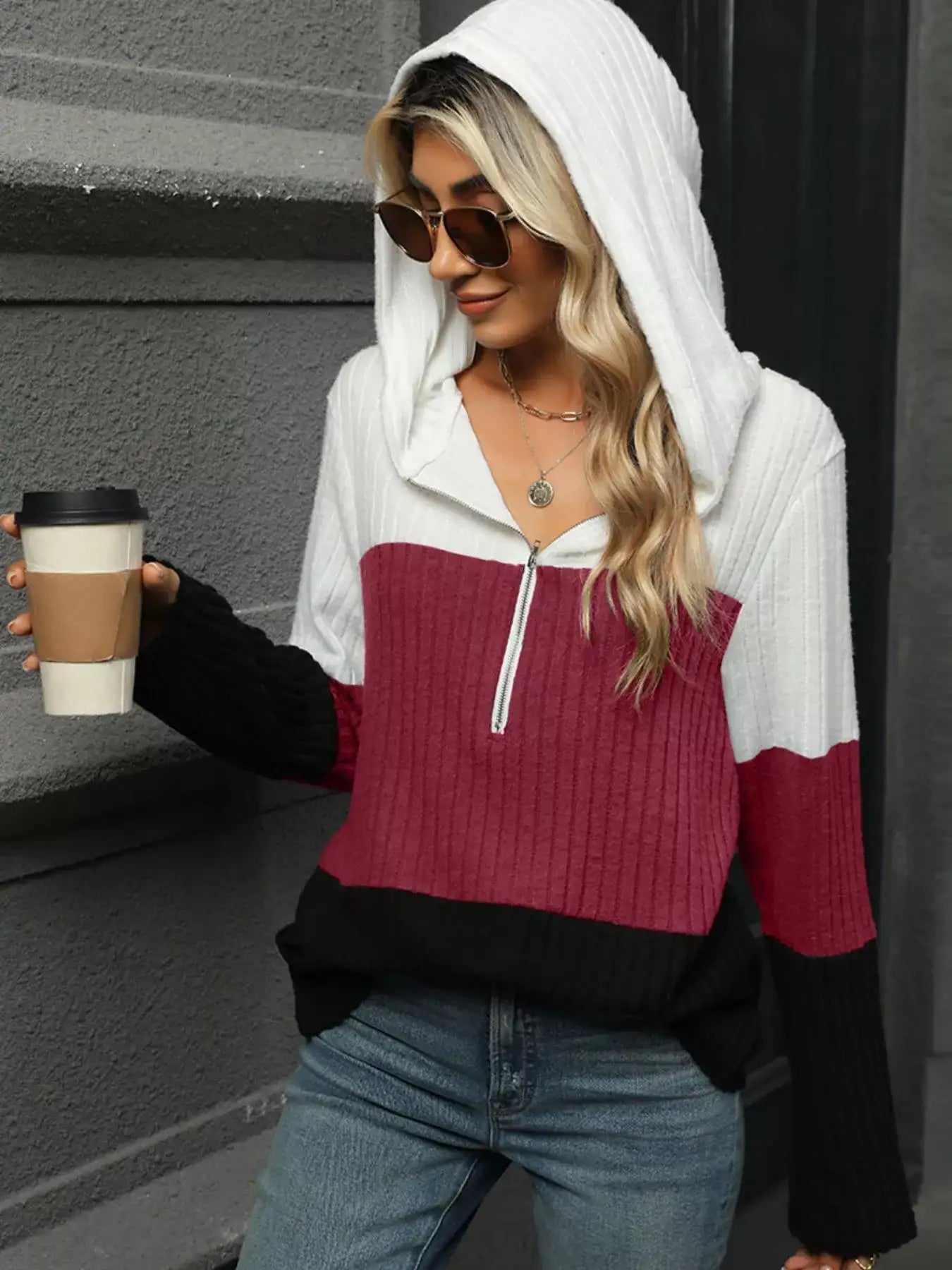 Color Block Half Zip Hooded Top - Bela Fils BoutiqueBela Fils Boutique