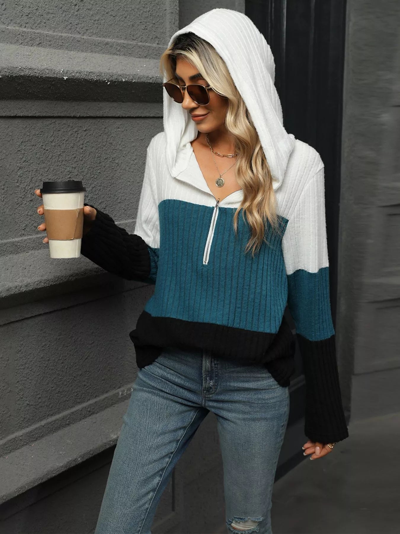 Color Block Half Zip Hooded Top - Bela Fils BoutiqueBela Fils Boutique