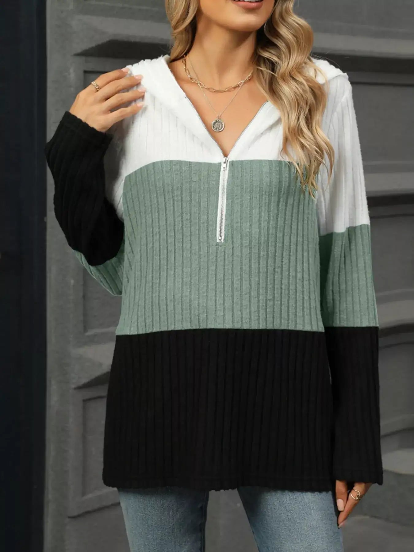 Color Block Half Zip Hooded Top - Bela Fils BoutiqueBela Fils Boutique