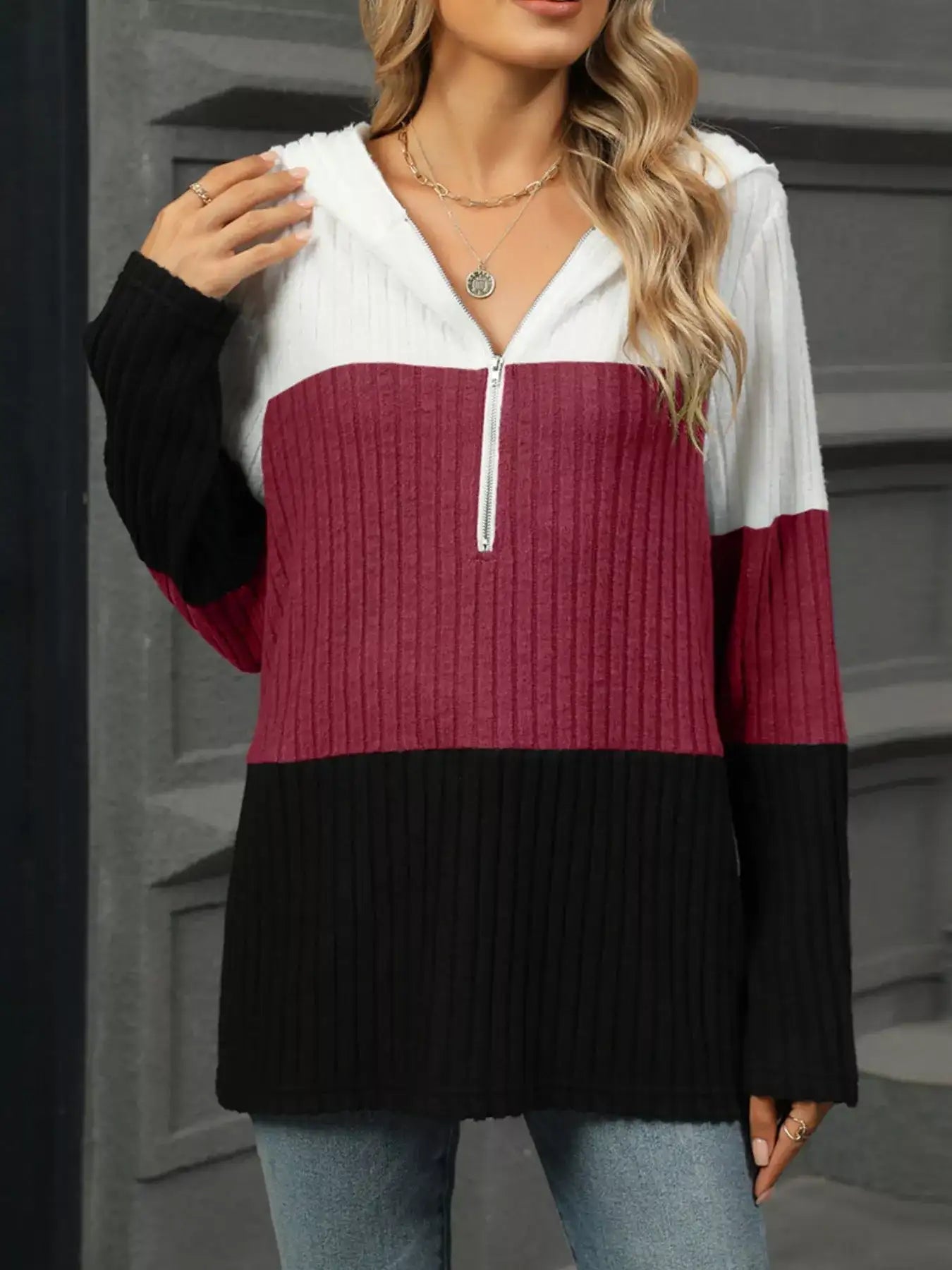 Color Block Half Zip Hooded Top - Bela Fils BoutiqueBela Fils Boutique