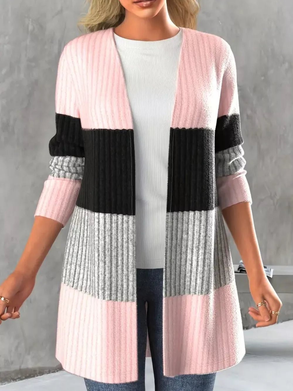 Color Block Open Front Long Sleeve Cardigan - Bela Fils BoutiqueBela Fils Boutique