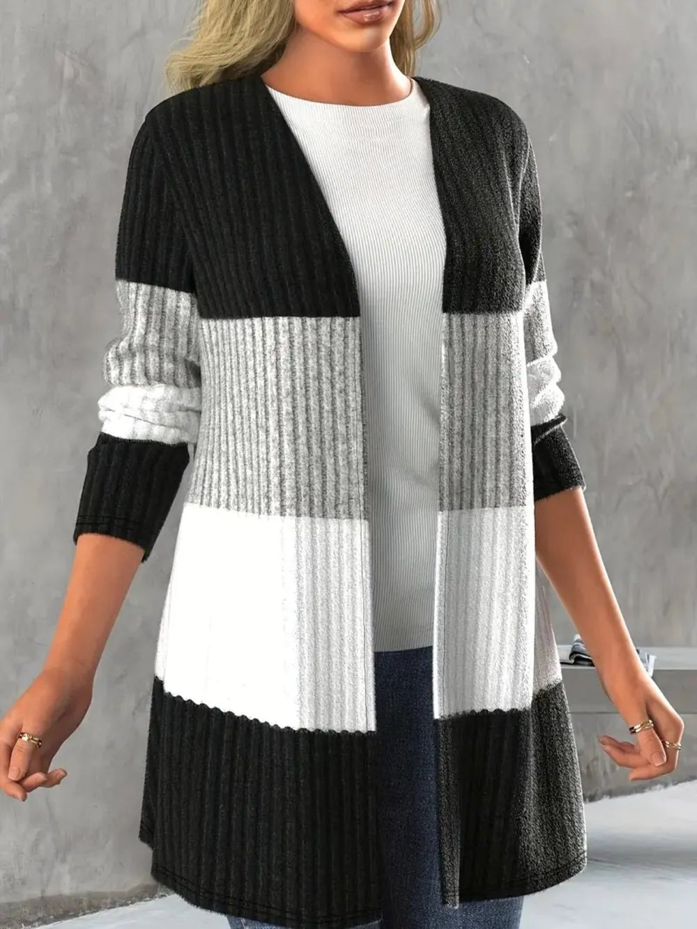 Color Block Open Front Long Sleeve Cardigan - Bela Fils BoutiqueBela Fils Boutique