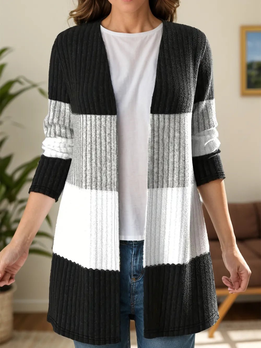 Color Block Open Front Long Sleeve Cardigan - Bela Fils BoutiqueBela Fils Boutique