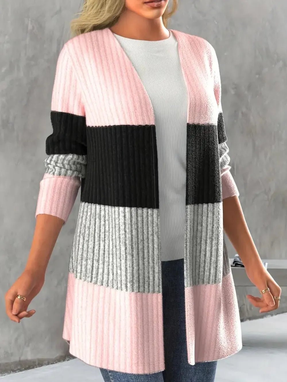 Color Block Open Front Long Sleeve Cardigan - Bela Fils BoutiqueBela Fils Boutique