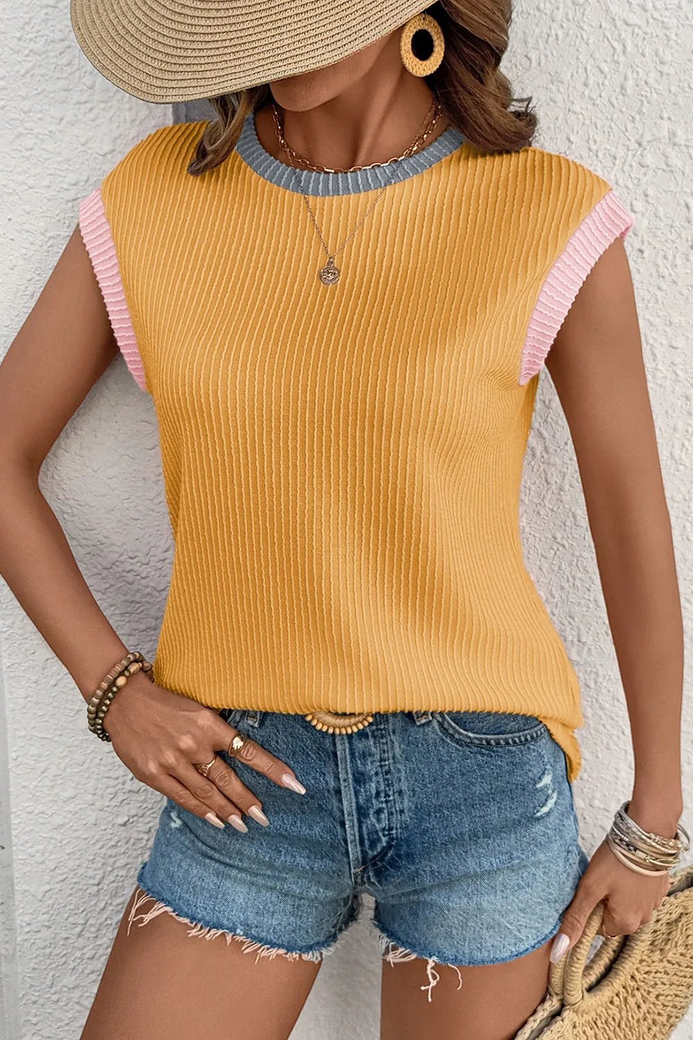 Contrast Trim Ribbed Knit Sleeveless Top - Bela Fils BoutiqueBela Fils Boutique