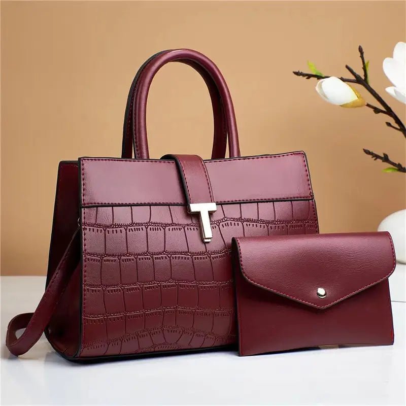 Crocodile Embossed Satchel Bag Set with Mini Purse - Bela Fils BoutiqueBela Fils Boutique