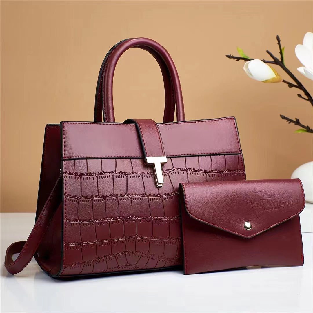 Crocodile Embossed Satchel Bag Set with Mini Purse - Bela Fils BoutiqueBela Fils Boutique