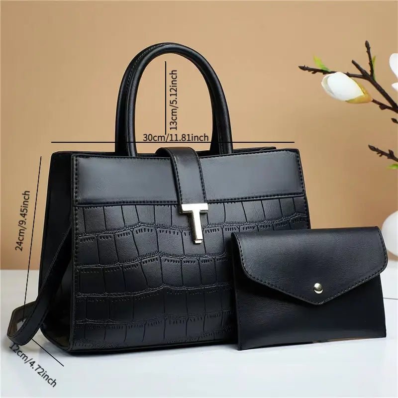 Crocodile Embossed Satchel Bag Set with Mini Purse - Bela Fils BoutiqueBela Fils Boutique