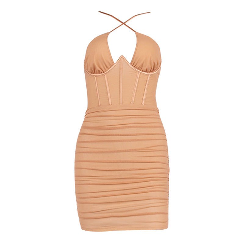 Cross Back Ruched Mini Dress for Women (Fall Collection) - Bela Fils BoutiqueBela Fils Boutique