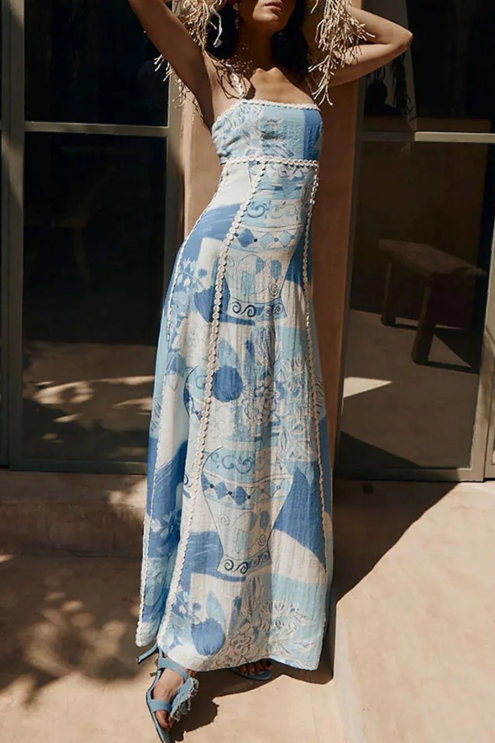 Cutout Back Printed Square Neck Maxi Dress - Bela Fils BoutiqueBela Fils Boutique