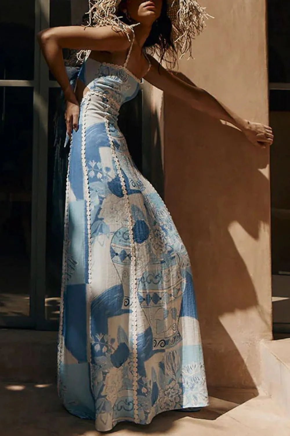 Cutout Back Printed Square Neck Maxi Dress - Bela Fils BoutiqueBela Fils Boutique