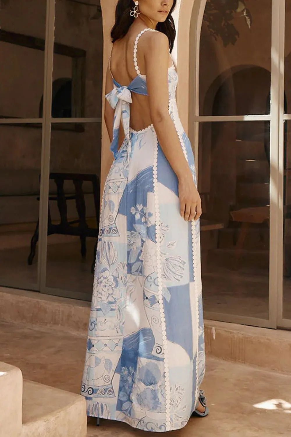 Cutout Back Printed Square Neck Maxi Dress - Bela Fils BoutiqueBela Fils Boutique