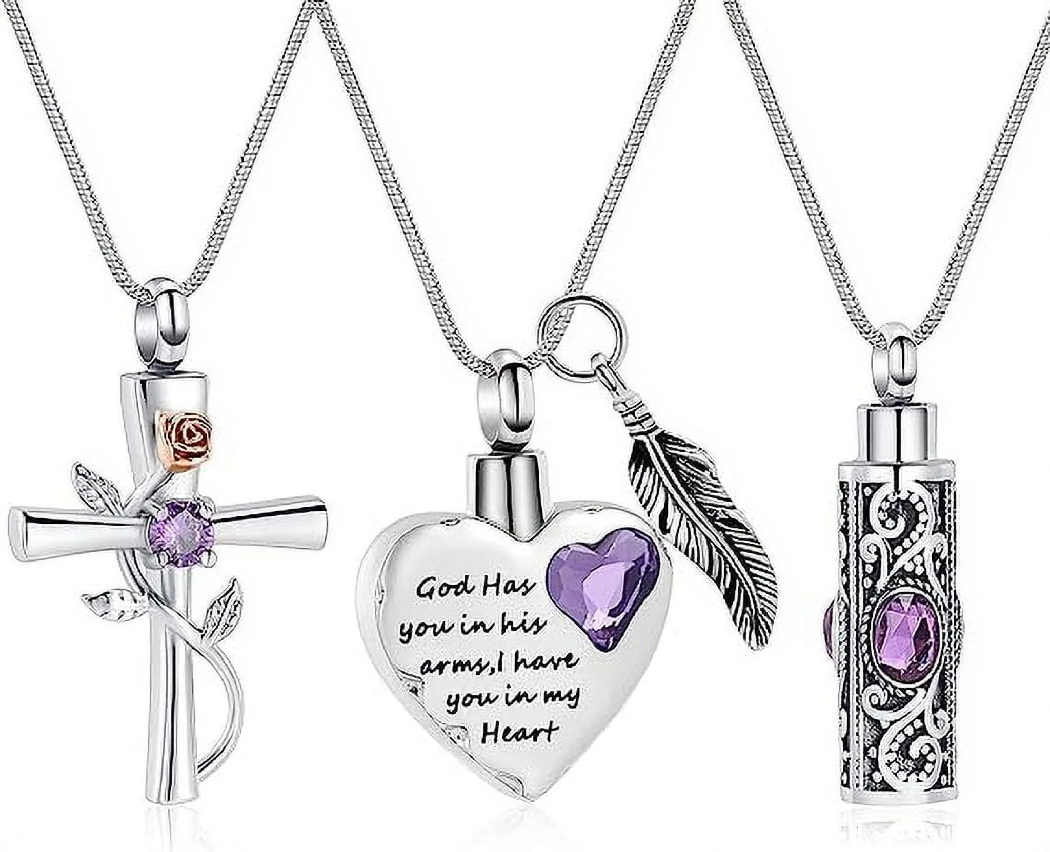 Cylinder Cross Heart Memorial Urn Necklace, Stainless Steel, 3 Pieces Set - Bela Fils BoutiqueBela Fils Boutique
