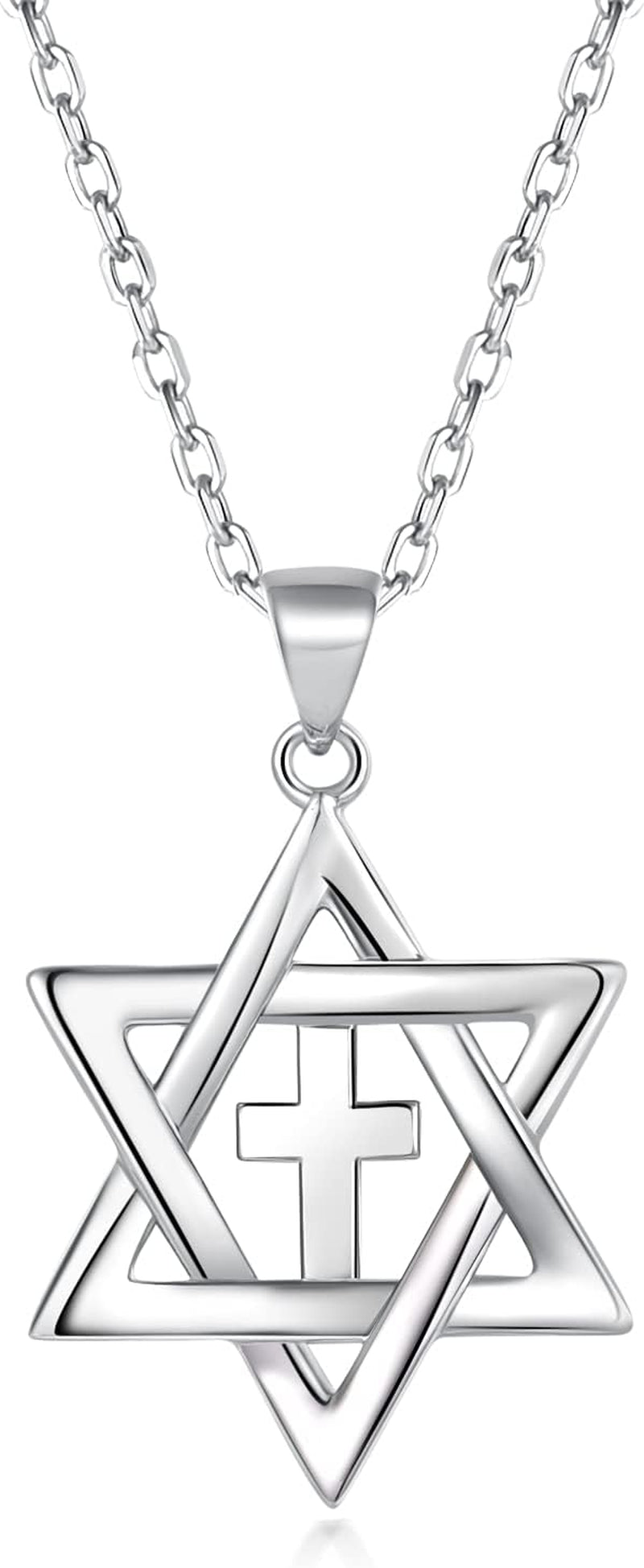 Jewish Messianic Necklace for Women and Men, Silver / 18K Gold Plated Small Star of David and Cross Pendant Jewelry, Chain Length 18