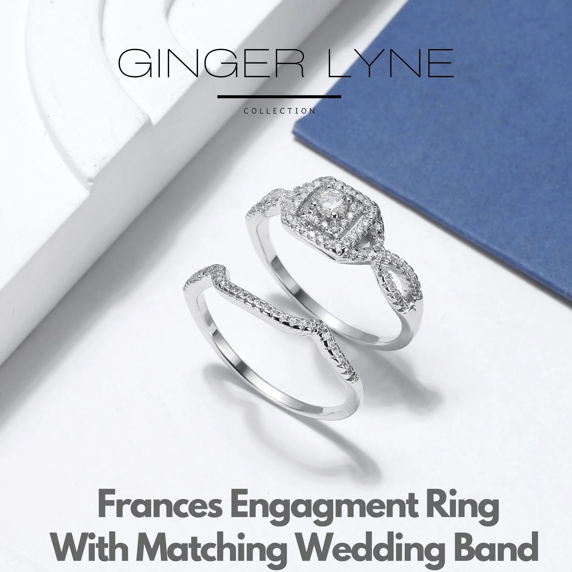 Wedding Ring Set for Women Halo CZ Sterling Silver Engagement Ring and Matching Band