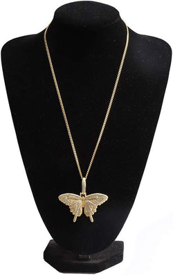 Silver Plated CZ Iced Out Bling Butterfly Chain Necklace Party Jewelry for Men Women