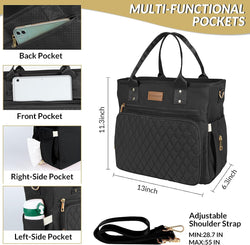 Large Insulated Lunch Bag for Work, Women'S Nylon Thermal Lunch Box, Leakproof Cooler Tote Bag with Storage Pocket (Black)