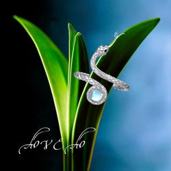 Snake Rings 925 Sterling Silver Opening Wrap Adjustable Size Rainbow Moonstone Ring Spoon Serpent Ring Gifts for Snake Lover Goth Cool Dainty Jewelry for Women Men Girlfriend