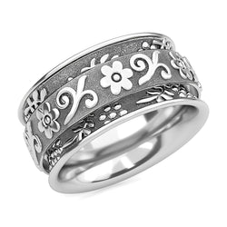 Anxiety Ring for Women 925 Sterling Silver Spinning Spinner Rings for Men Oxidized Floral Flower Concave Boho Jewelry Band Meditation Stress Relief Birthday Gifts for Women Size 11 Birthday