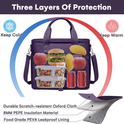 Lunch Bag for Men Women, Large Lunch Box Tote for Work, Adult Insulated Leakproof Cooler Bag with Side Pocket & Adjustable Shoulder Strap Lunch Purse,Lunchbag for Picnic Hiking Beach