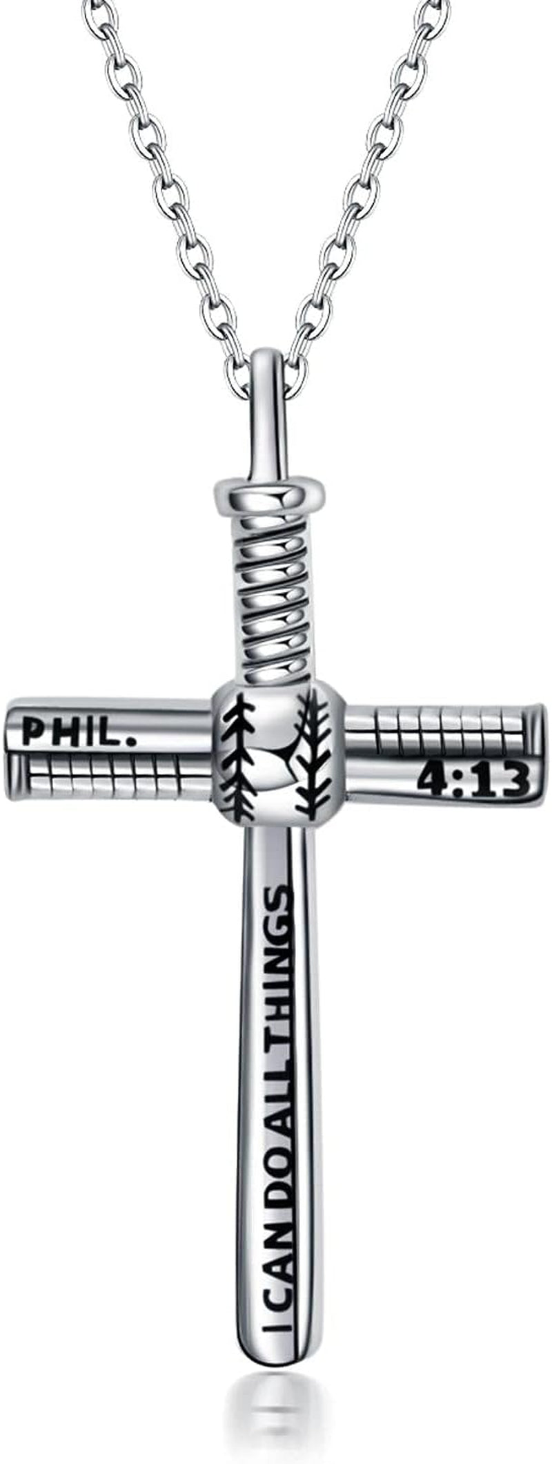 Baseball Cross Necklace Sterling Silver Sports Baseball Bat Cross Necklace Strength Bible Verse Cross Pendant Jewelry Gifts for Women (Baseball Cross Necklace)
