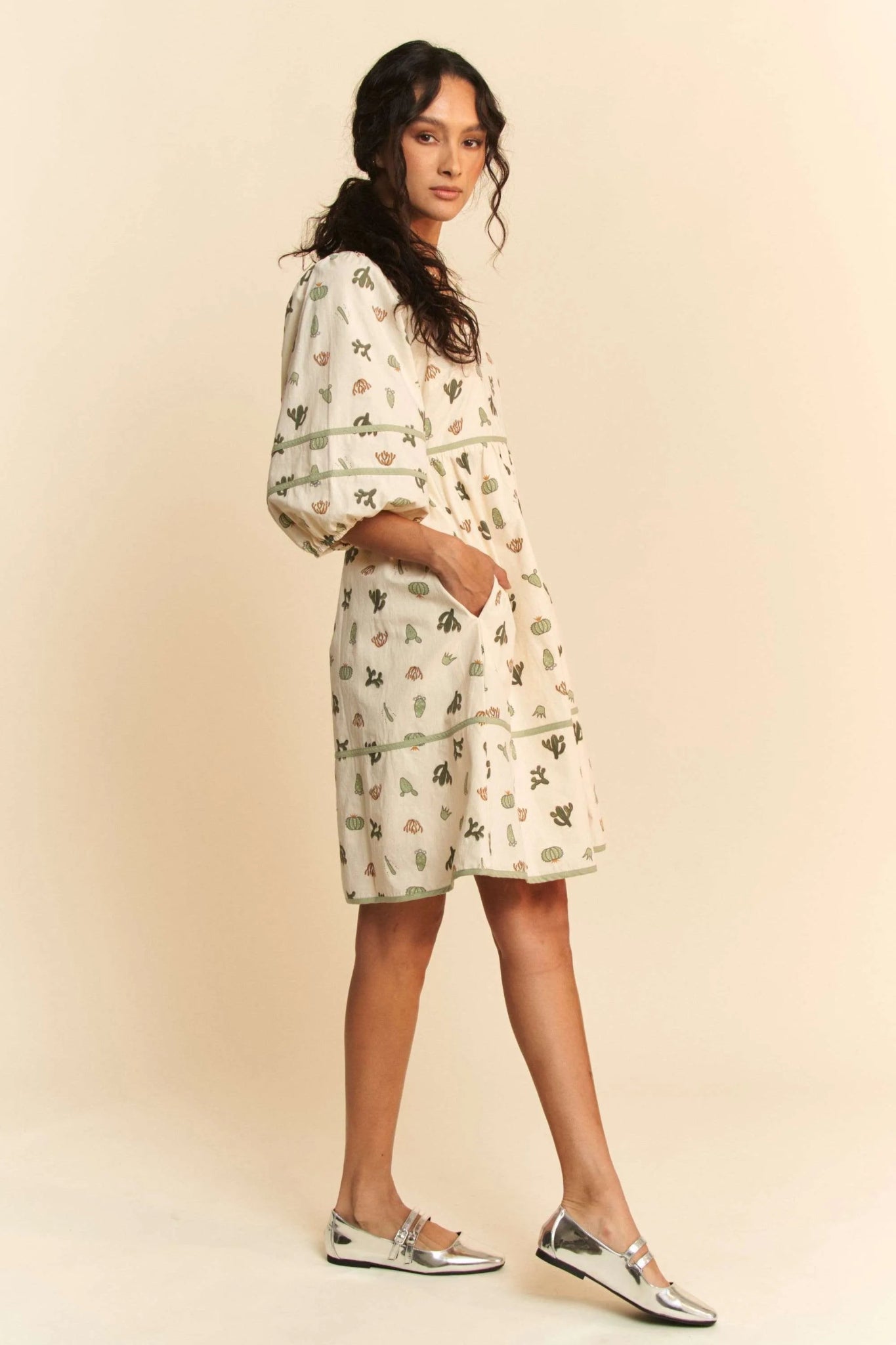 Davi & Dani Cactus Printed Poplin Contrast Piping Mini Dress - Bela Fils BoutiqueBela Fils Boutique
