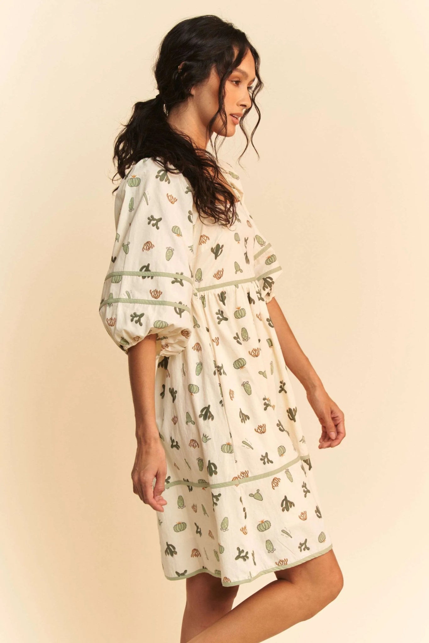 Davi & Dani Cactus Printed Poplin Contrast Piping Mini Dress - Bela Fils BoutiqueBela Fils Boutique